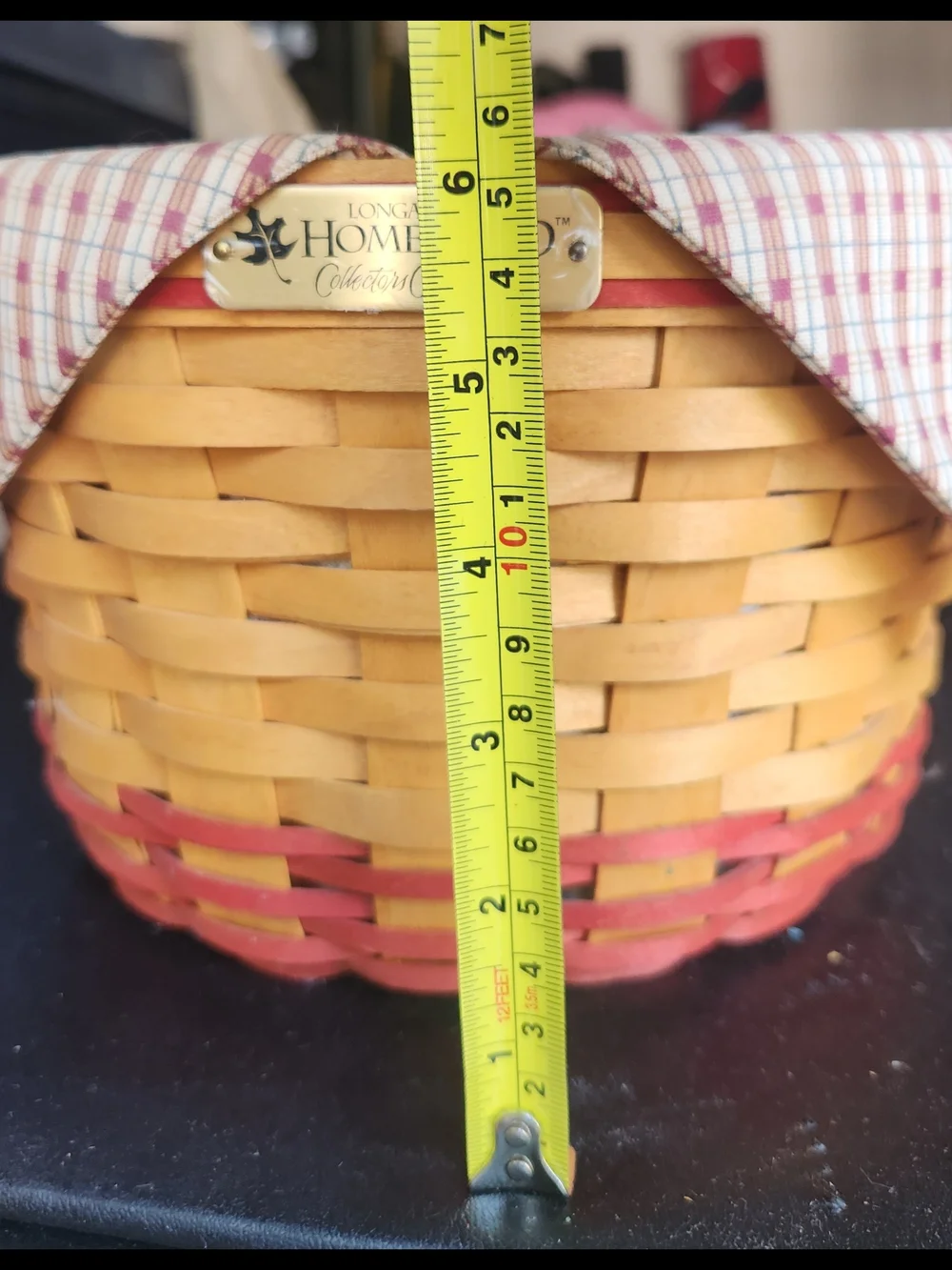 Longaberger Yellow and Red Woven Picnic Basket with Lined Top